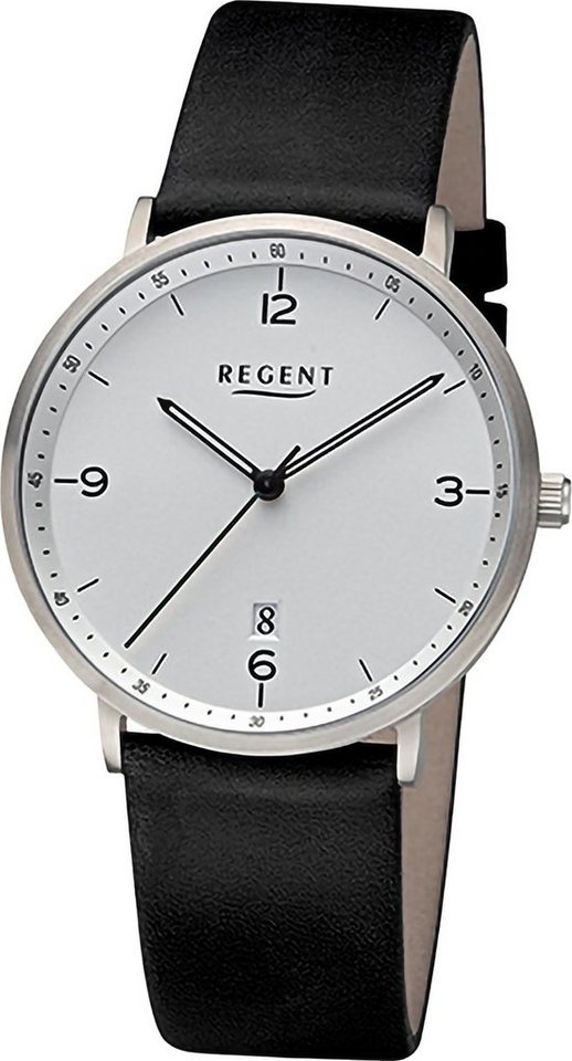 Regent Quarzuhr Regent Herren Armbanduhr Analog, (Analoguhr), Herren Armbanduhr rund, extra groß (ca. 39mm), Lederarmband von Regent