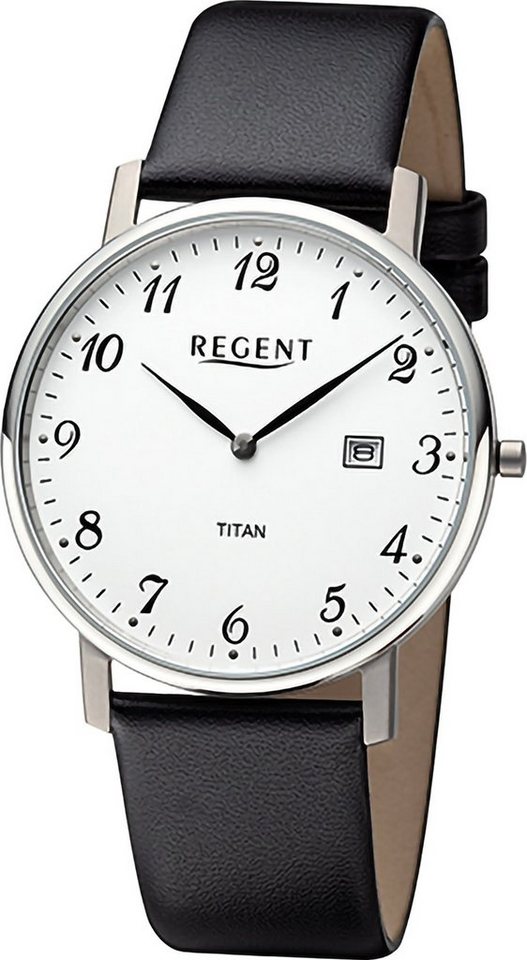 Regent Quarzuhr Regent Herren Armbanduhr Analog, (Analoguhr), Herren Armbanduhr rund, extra groß (ca. 39mm), Lederarmband von Regent