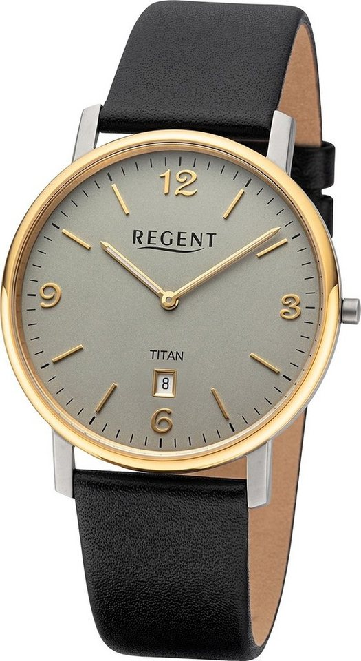 Regent Quarzuhr Regent Herren Armbanduhr Analog, Herren Armbanduhr rund, extra groß (ca. 39mm), Lederarmband von Regent