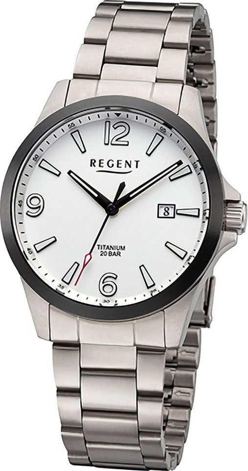 Regent Quarzuhr Regent Herren Armbanduhr Analog, Herren Armbanduhr rund, extra groß (ca. 39mm), Titanarmband von Regent