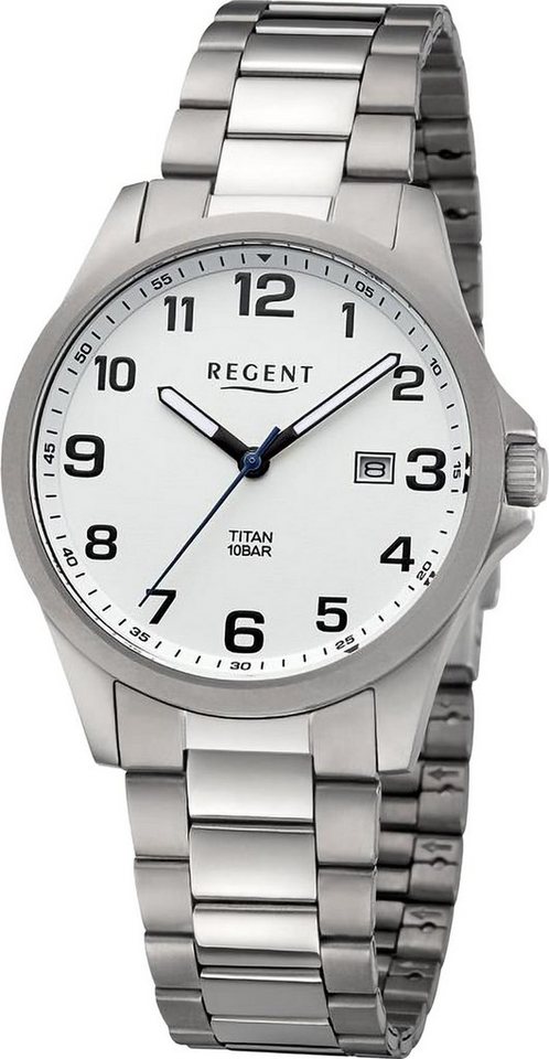 Regent Quarzuhr Regent Herren Armbanduhr Analog, (Analoguhr), Herren Armbanduhr rund, extra groß (ca. 39mm), Titanarmband von Regent