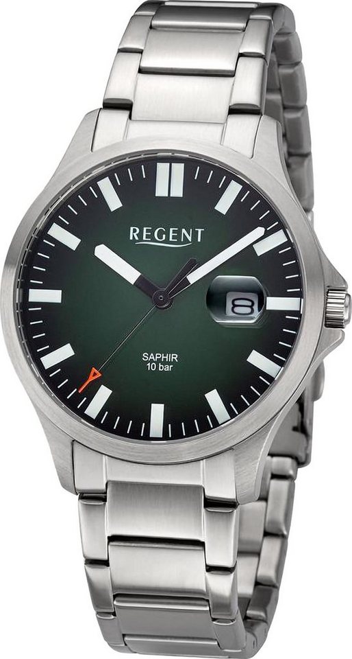 Regent Quarzuhr Regent Herren Armbanduhr Analog, Herren Armbanduhr rund, extra groß (ca. 40mm), Metallarmband von Regent