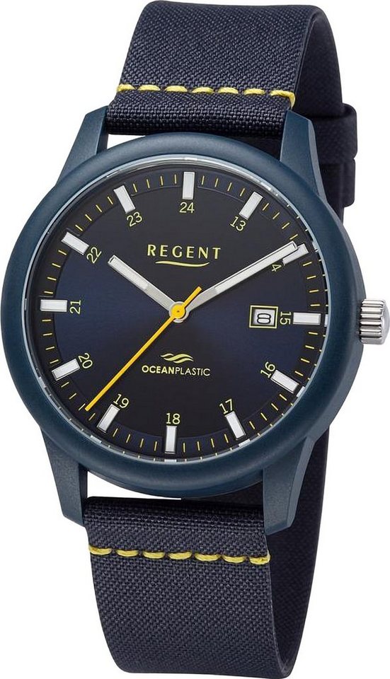 Regent Quarzuhr Regent Herren Armbanduhr Analog, Herren Armbanduhr rund, extra groß (ca. 40mm), Nylonarmband von Regent