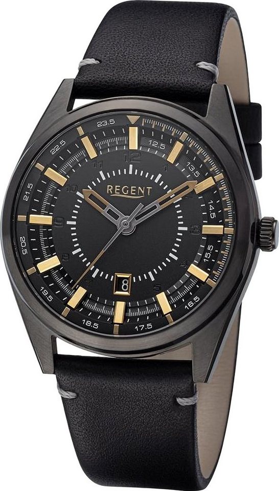 Regent Quarzuhr Regent Herren Armbanduhr Analog, (Analoguhr), Herren Armbanduhr rund, extra groß (ca. 41mm), Lederarmband von Regent