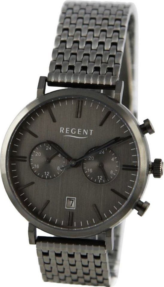 Regent Quarzuhr Regent Herren Armbanduhr Analog, (Analoguhr), Herren Armbanduhr rund, extra groß (ca. 41mm), Metallarmband von Regent