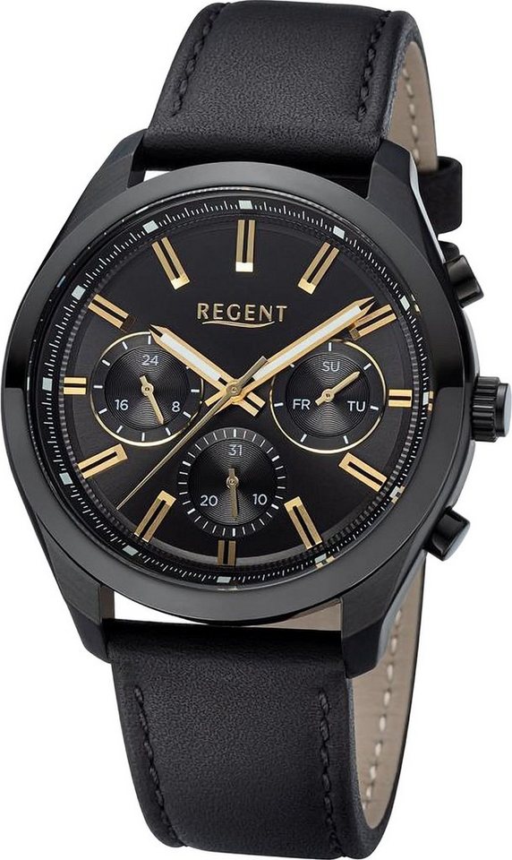 Regent Quarzuhr Regent Herren Armbanduhr Analog, (Analoguhr), Herren Armbanduhr rund, extra groß (ca. 44mm), Lederarmband von Regent