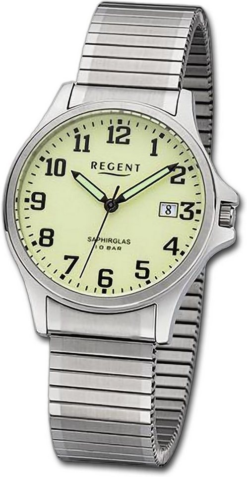 Regent Quarzuhr Regent Herren Armbanduhr Analog, (Analoguhr), Herrenuhr Edelstahlarmband silber, rundes Gehäuse, groß (ca. 36mm) von Regent