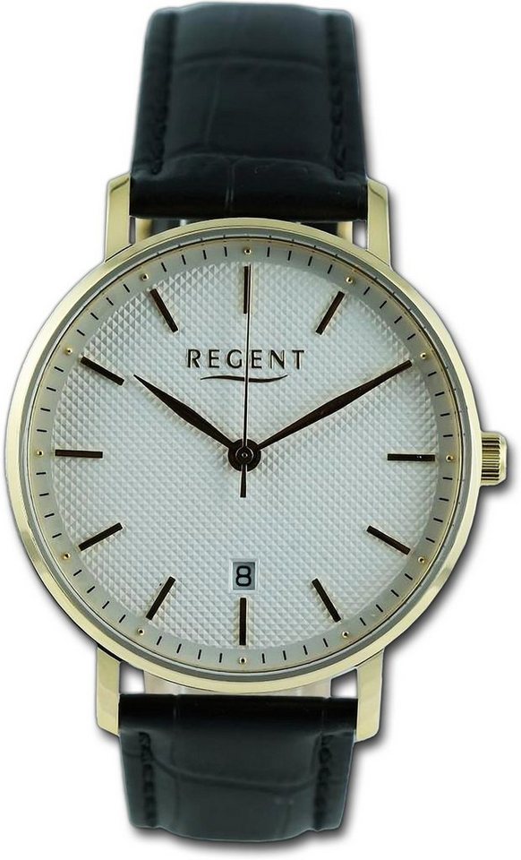 Regent Quarzuhr Regent Herren Armbanduhr Analog, Herrenuhr Lederarmband, rundes Gehäuse, extra groß (ca. 39mm) von Regent