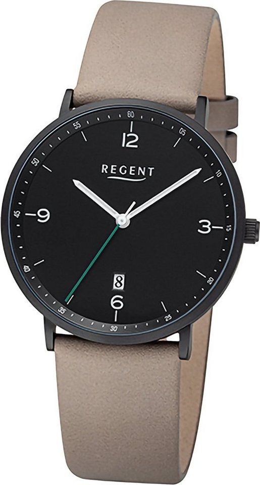 Regent Quarzuhr Regent Herren Armbanduhr Analog, Herrenuhr Lederarmband braun, rundes Gehäuse, extra groß (ca. 39mm) von Regent