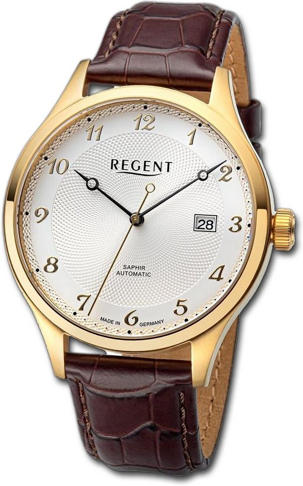 Regent Quarzuhr Regent Herren Armbanduhr Analog, Herrenuhr Lederarmband braun, rundes Gehäuse, extra groß (ca. 42mm) von Regent