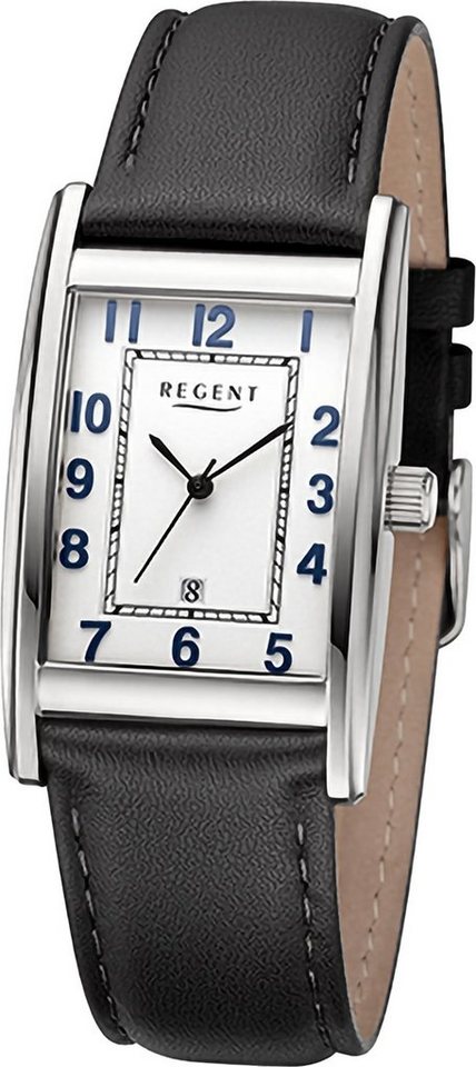 Regent Quarzuhr Regent Herren Armbanduhr Analog, Herrenuhr Lederarmband schwarz, rundes Gehäuse, extra groß (ca. 29mm) von Regent