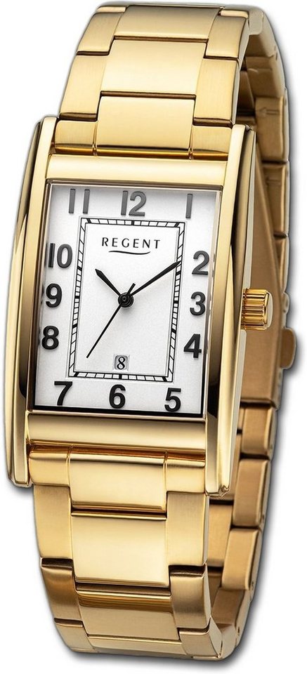 Regent Quarzuhr Regent Herren Armbanduhr Analog, Herrenuhr Metallarmband gold, rundes Gehäuse, extra groß (ca. 29mm) von Regent