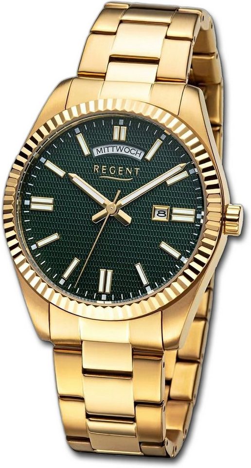 Regent Quarzuhr Regent Herren Armbanduhr Analog, Herrenuhr Metallarmband gold, rundes Gehäuse, extra groß (ca. 40mm) von Regent
