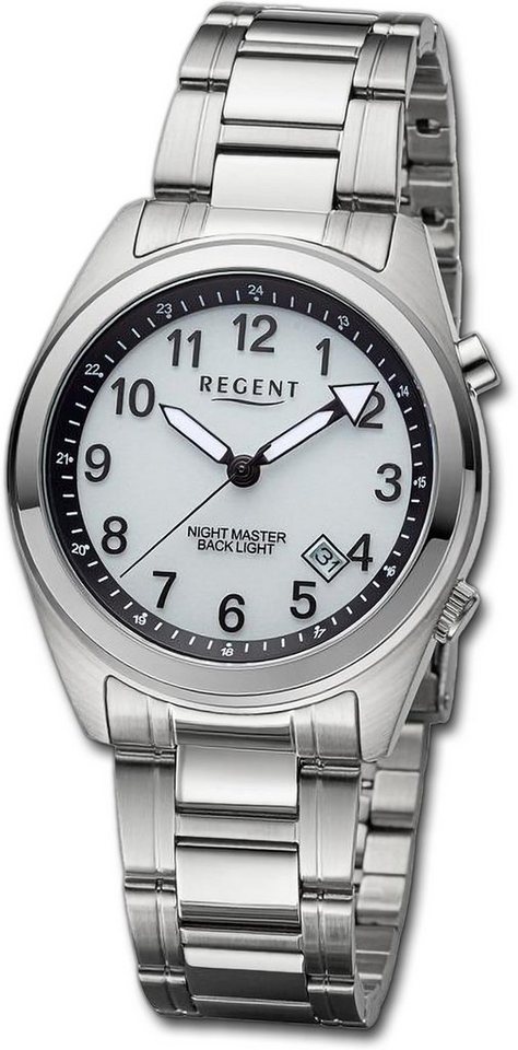 Regent Quarzuhr Regent Herren Armbanduhr Analog, Herrenuhr Metallarmband silber, rundes Gehäuse, extra groß (ca 37,6mm) von Regent