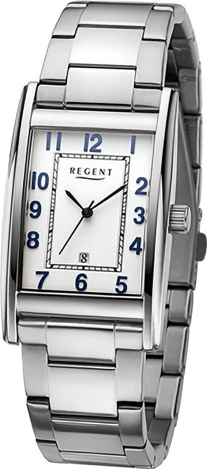 Regent Quarzuhr Regent Herren Armbanduhr Analog, Herrenuhr Metallarmband silber, rundes Gehäuse, extra groß (ca. 29mm) von Regent