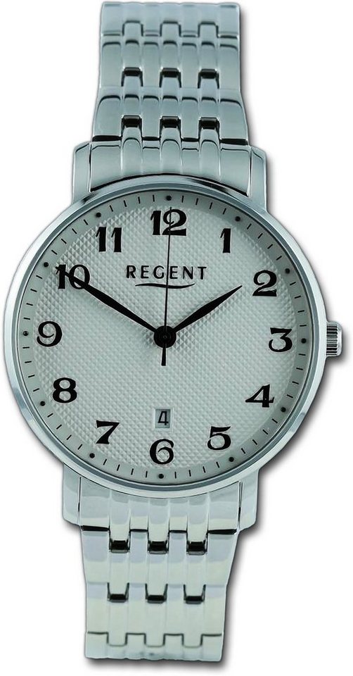 Regent Quarzuhr Regent Herren Armbanduhr Analog, Herrenuhr Metallarmband silber, rundes Gehäuse, extra groß (ca. 39mm) von Regent