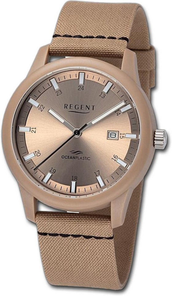 Regent Quarzuhr Regent Herren Armbanduhr Analog, Herrenuhr Nylonarmband braun, schwarz, rundes Gehäuse, groß (ca. 40mm) von Regent