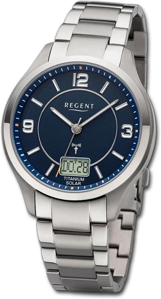 Regent Quarzuhr Regent Herren Armbanduhr Analog-Digital, Herrenuhr Metallarmband silber, rundes Gehäuse, extra groß (ca. 42mm) von Regent