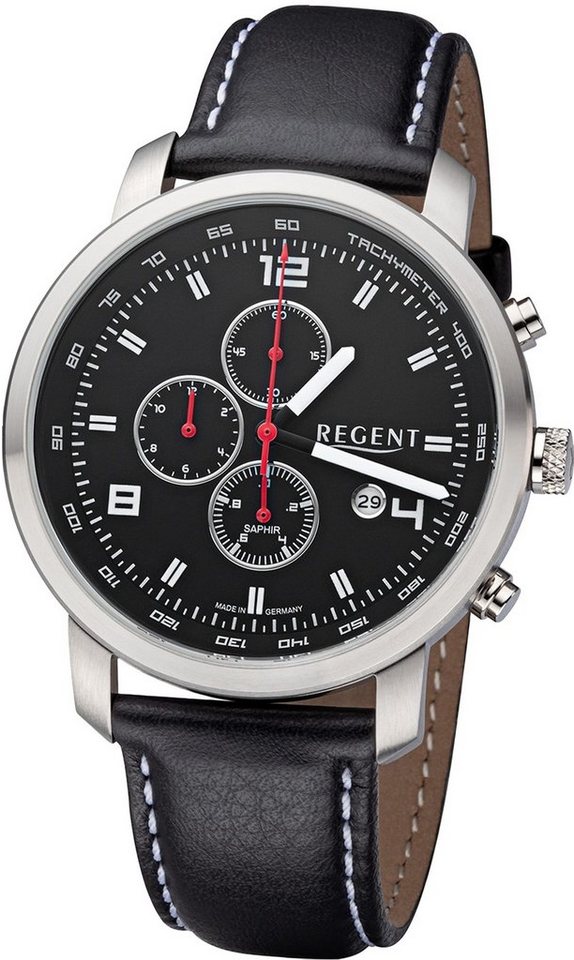 Regent Quarzuhr Regent Herren Armbanduhr Analog GM, Herren Armbanduhr rund, groß (ca. 44mm), Lederbandarmband von Regent