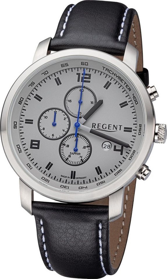 Regent Quarzuhr Regent Herren Armbanduhr Analog GM, (Analoguhr), Herren Armbanduhr rund, groß (ca. 44mm), Lederbandarmband von Regent
