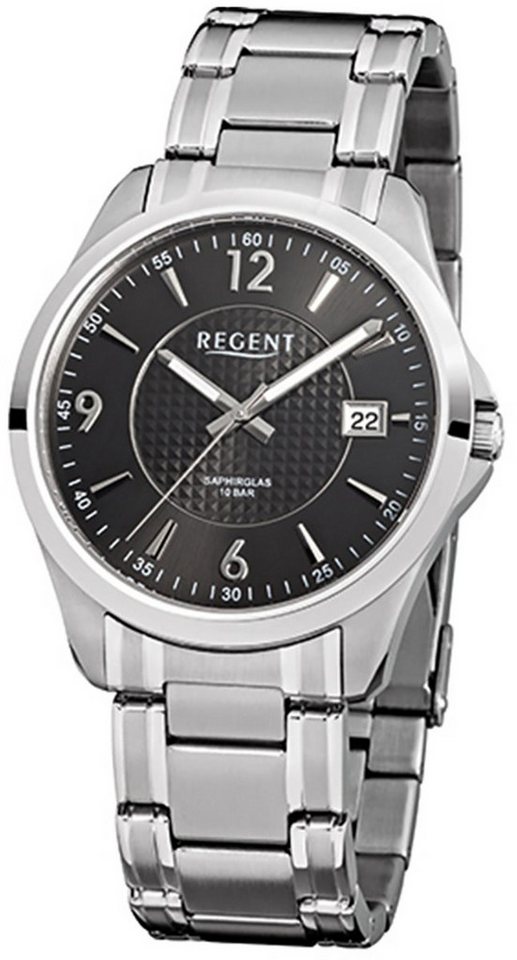 Regent Quarzuhr Regent Herren-Armbanduhr silber Analog, (Analoguhr), Herren Armbanduhr rund, groß (ca. 40mm), Edelstahlarmband von Regent