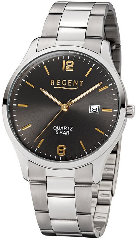 Regent Quarzuhr Regent Herren-Armbanduhr silber Analog, (Analoguhr), Herren Armbanduhr rund, groß (ca. 40mm), Edelstahlarmband von Regent