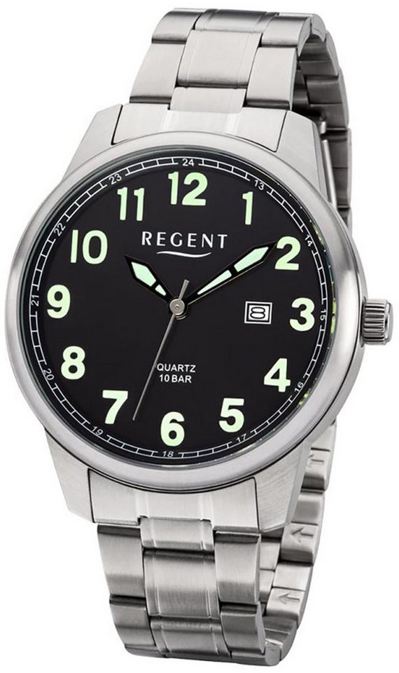 Regent Quarzuhr Regent Herren Uhr F-1189 Metall Quarz, (Analoguhr), Herren Armbanduhr rund, groß (ca. 41mm), Metallarmband von Regent