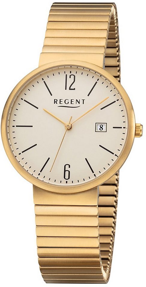 Regent Quarzuhr Regent Herren Uhr F-1201 Metall Quarz, (Analoguhr), Herren Armbanduhr rund, mittel (ca. 38mm), Metallarmband von Regent