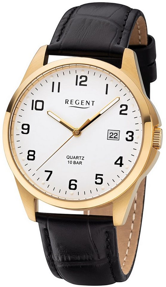 Regent Quarzuhr Regent Herren Uhr F-1226 Leder Quarz, (Analoguhr), Herren Armbanduhr rund, mittel (ca. 36mm), Lederarmband von Regent