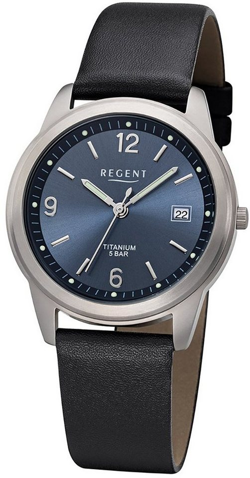 Regent Quarzuhr Regent Herren Uhr F-682 Leder Quarzwerk, Herren Armbanduhr rund, mittel (ca. 36mm), Lederarmband von Regent