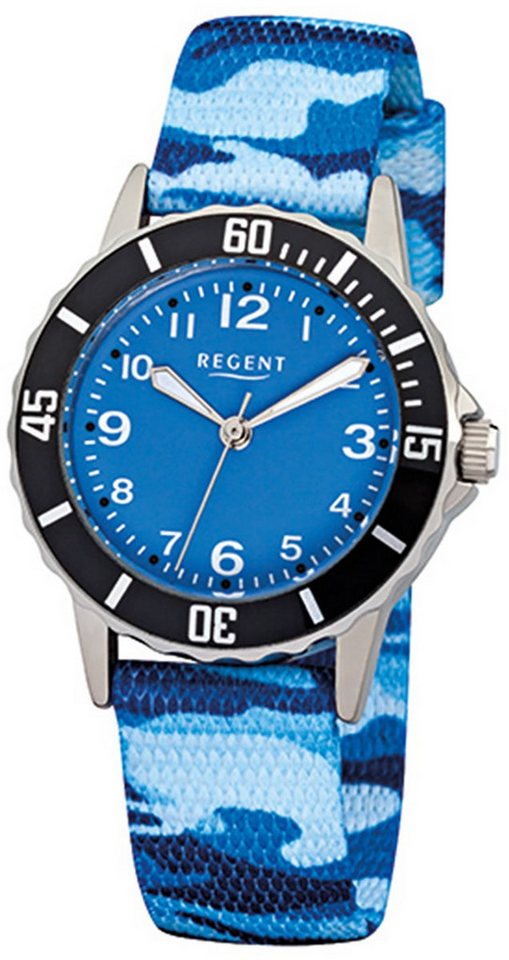 Regent Quarzuhr Regent Kinder-Armbanduhr blau Analog F-940, (Analoguhr), Kinder Armbanduhr rund, klein (ca. 29mm), Textil, Stoffarmband von Regent