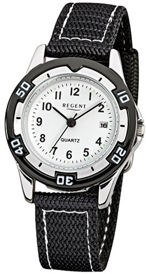 Regent Quarzuhr Regent Kinder-Armbanduhr schwarz Analog, (Analoguhr), Kinder Armbanduhr rund, klein (ca. 29mm), Textil, Stoffarmband von Regent