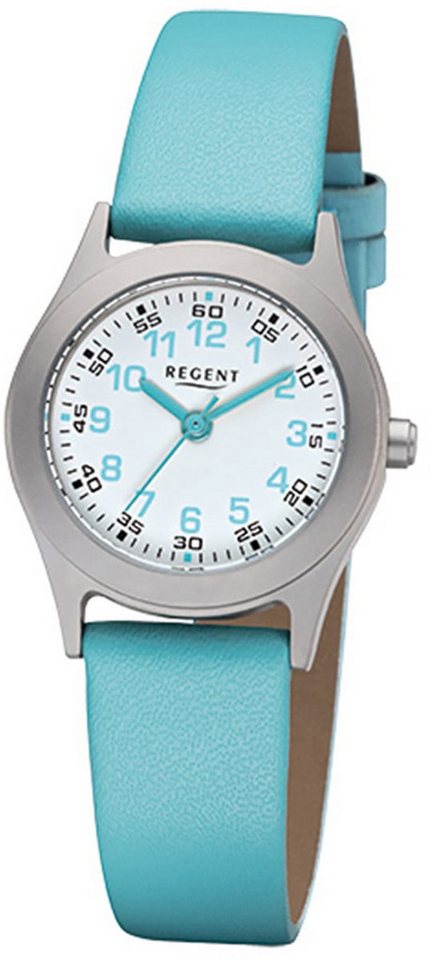 Regent Quarzuhr Regent Kinder-Armbanduhr türkis Analog, (Analoguhr), Kinder Armbanduhr rund, klein (ca. 26mm), Lederarmband von Regent