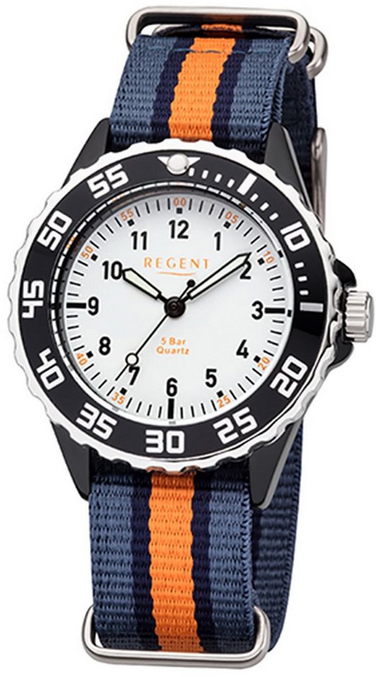 Regent Quarzuhr Regent Kinder Jugend-Armbanduhr blau, (Analoguhr), Kinder Armbanduhr rund, mittel (ca. 35mm), Textilarmband von Regent