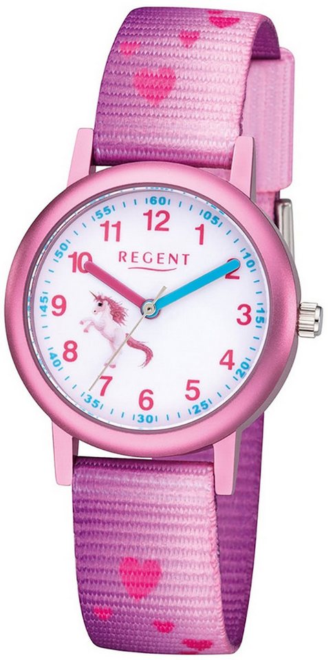 Regent Quarzuhr Regent Kinder Uhr F-1207 Textil Quarzwerk, (Analoguhr), Kinder Armbanduhr rund, klein (ca. 29mm), Textilarmband von Regent