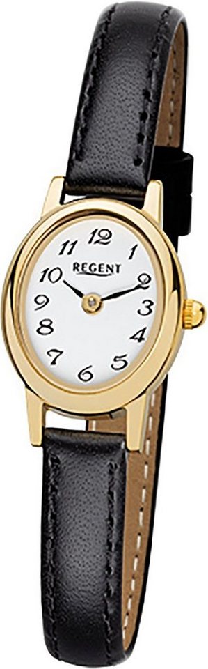 Regent Quarzuhr Regent Leder Damen Uhr F-977 Quarzuhr, Damenuhr mit Lederarmband, ovales Gehäuse, klein (ca. 18x21mm), Elegan von Regent