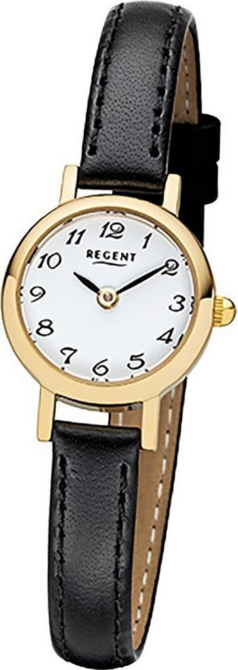 Regent Quarzuhr Regent Leder Damen Uhr F-980 Quarzuhr, Damenuhr mit Lederarmband, rundes Gehäuse, klein (ca. 20mm), Elegant-S von Regent