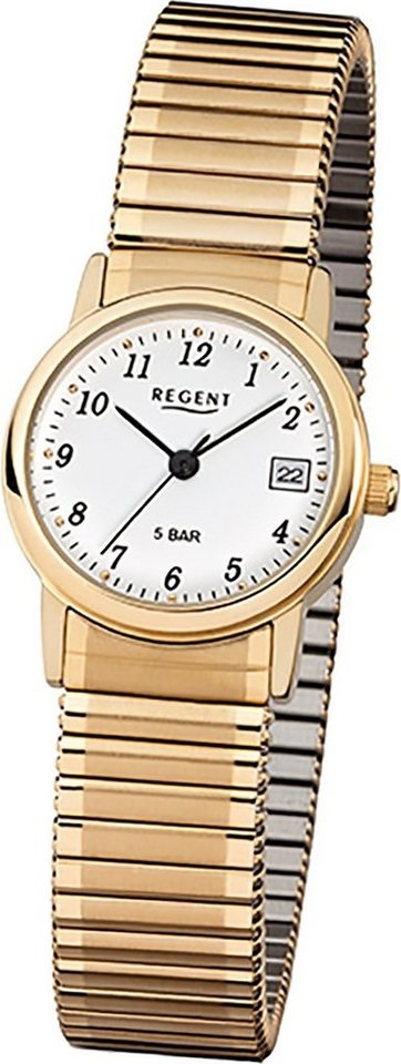 Regent Quarzuhr Regent Stahl Damen-Herren Uhr F-890, Damen, Herrenuhr mit Edelstahl, ionenplattiert goldarmband, rundes Geh von Regent