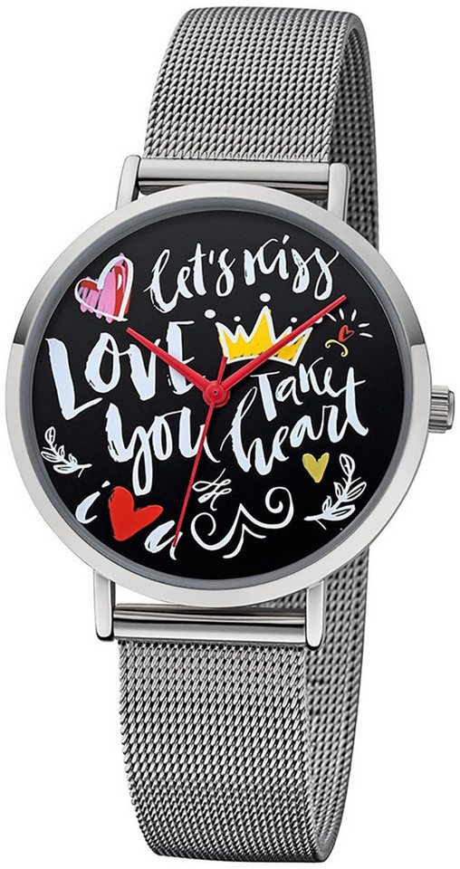 Regent Quarzuhr Regent Damen Uhr Scribble Look BA-516, (Analoguhr), Damen Armbanduhr rund, mittel (ca. 35mm), Metallarmband von Regent