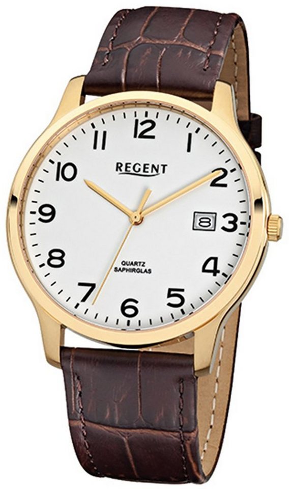 Regent Quarzuhr Regent Herren-Armbanduhr braun Analog, Herren Armbanduhr rund, mittel (ca. 39mm), Lederarmband von Regent