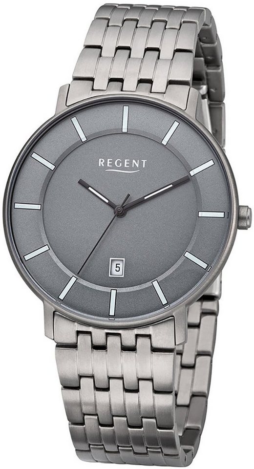 Regent Quarzuhr Regent Herren Uhr F-1175 Metall Quarz, Herren Armbanduhr rund, mittel (ca. 39mm), Metallarmband von Regent