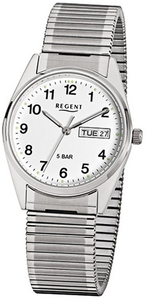 Regent Quarzuhr Regent Herren-Armbanduhr silber Analog, Herren Armbanduhr rund, mittel (ca. 33mm), Edelstahlarmband von Regent