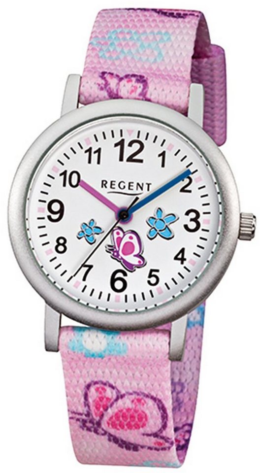 Regent Quarzuhr Regent Kinder-Armbanduhr rosa Analog F-491, Kinder Armbanduhr rund, klein (ca. 30mm), Textilarmband von Regent