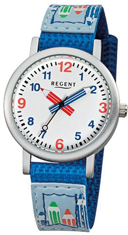 Regent Quarzuhr Regent Kinder-Armbanduhr blau Analog F-731, Kinder Armbanduhr rund, klein (ca. 29mm), Textilarmband von Regent