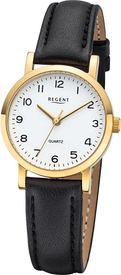 Regent Quarzuhr Regent Damen-Armbanduhr schwarz Analog, Damen Armbanduhr rund, klein (ca. 28mm), Lederarmband von Regent