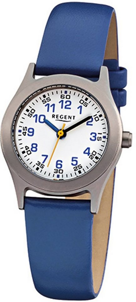 Regent Quarzuhr Regent Kinder-Armbanduhr blau Analog F-947, Kinder Armbanduhr rund, klein (ca. 26mm), Lederarmband von Regent