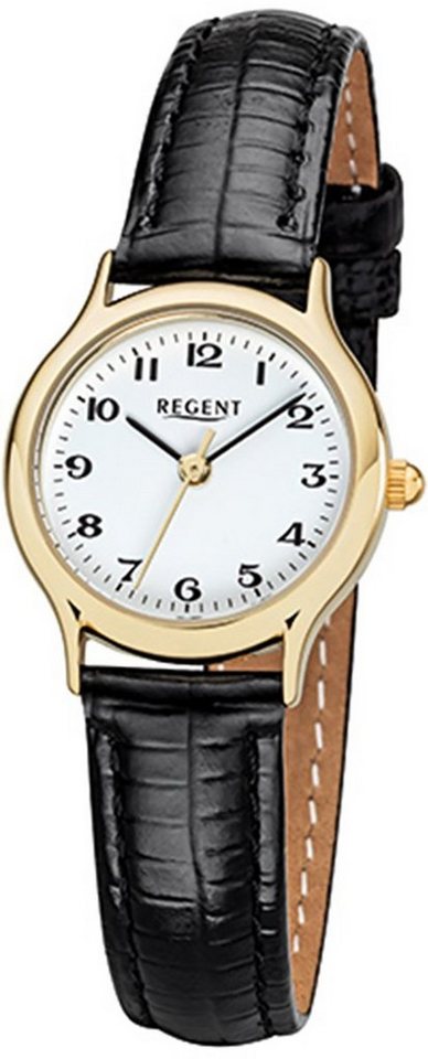 Regent Quarzuhr Regent Damen-Armbanduhr schwarz Analog, Damen Armbanduhr rund, klein (ca. 24mm), Lederarmband von Regent