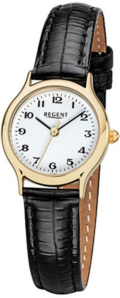 Regent Quarzuhr Regent Damen-Armbanduhr schwarz Analog, (Analoguhr), Damen Armbanduhr rund, klein (ca. 24mm), Lederarmband von Regent