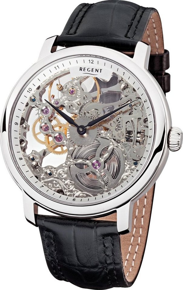 Regent Quarzuhr Regent Herren Armbanduhr Analog, Herren Armbanduhr rund, groß (ca. 45mm), Lederbandarmband von Regent