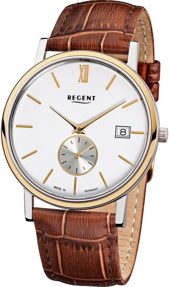 Regent Quarzuhr Regent Herren-Armbanduhr braun Analog, Herren Armbanduhr rund, mittel (ca. 38mm), Lederarmband von Regent